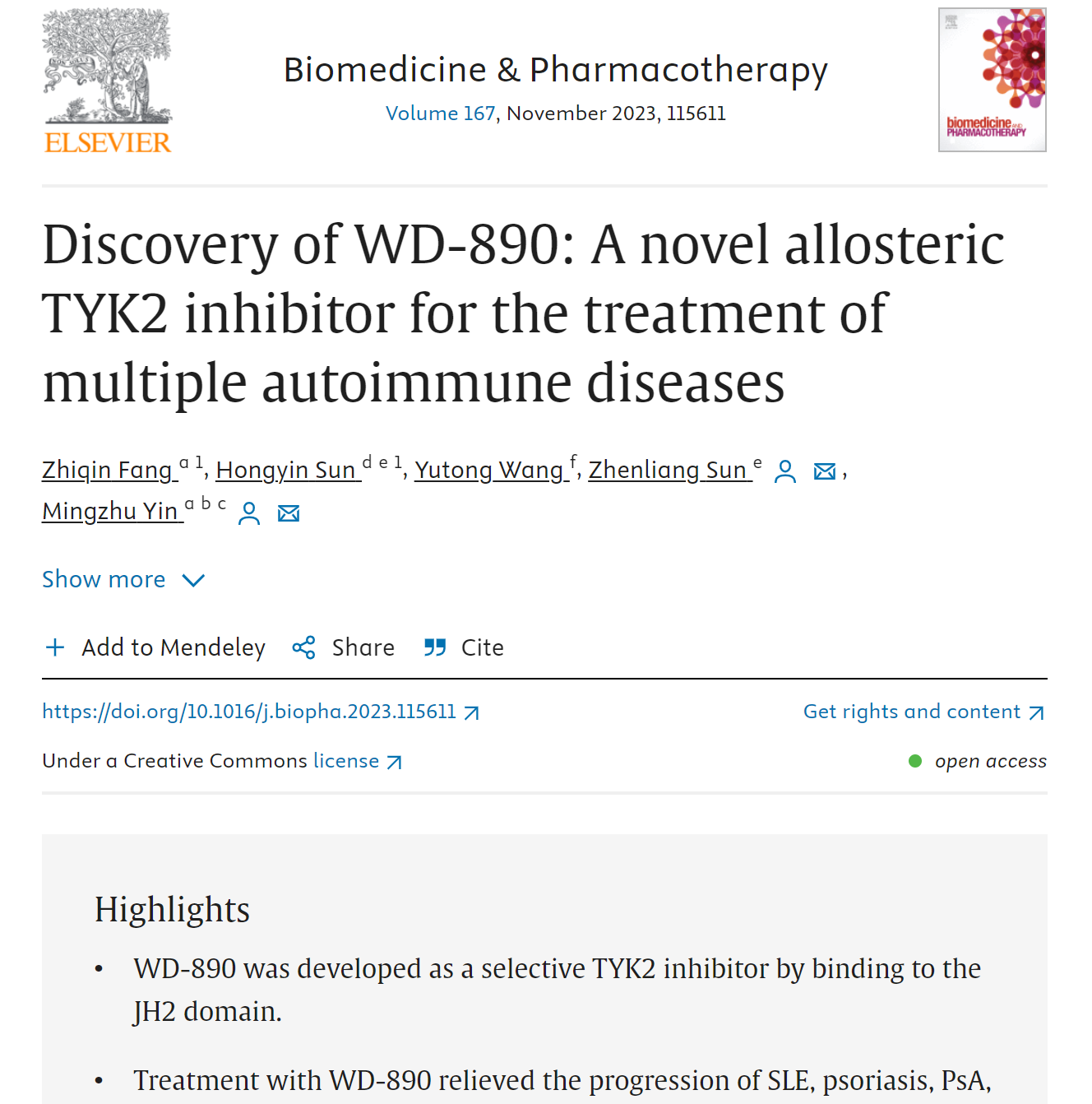 【研究前沿】重庆大学附属三峡医院印明柱教授团队研发新型TYK2变构抑制剂WD-890治疗自身免疫性疾病